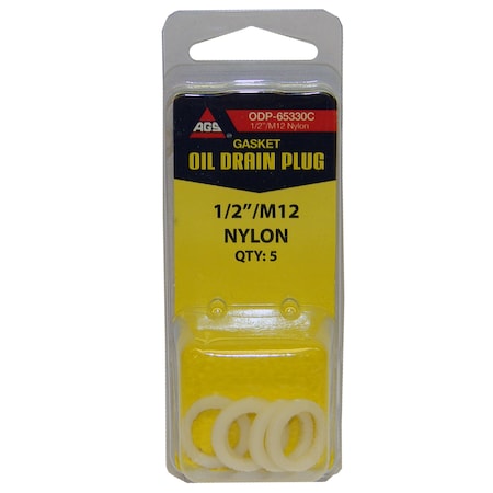 Ags Accufit Oil Drain Plug Gasket Nylon 1/2"/M12, 5 per Card , ODP-65330C ODP-65330C